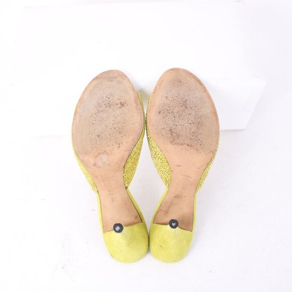 Versace Heels Sz 37 Lime Green Gold Studded Leather Suede AS IS 3" Heels - Picture 12 of 16